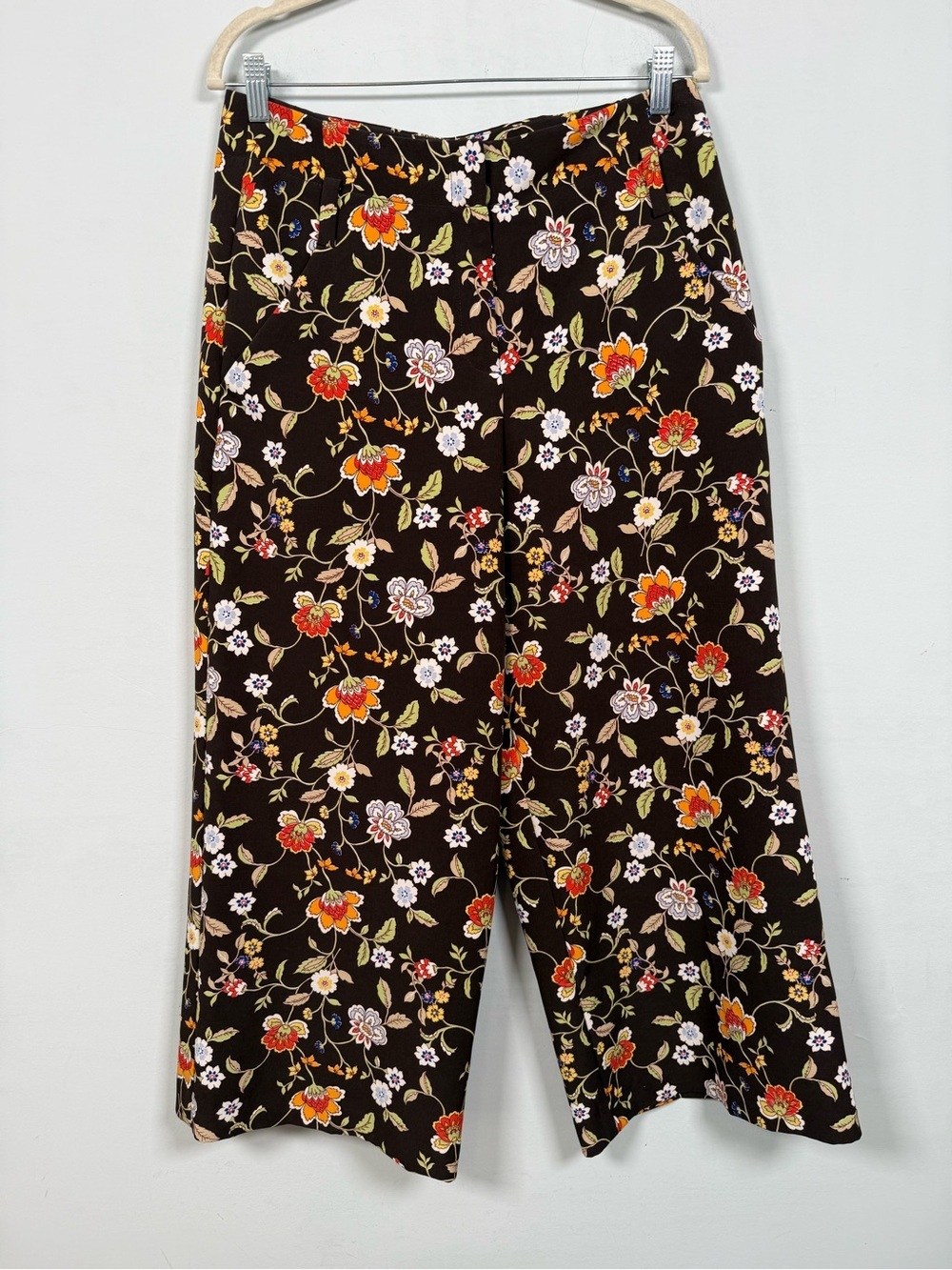7th Avenue Brown Floral Wide-Leg Cropped Pants, Size 8, Great Condition